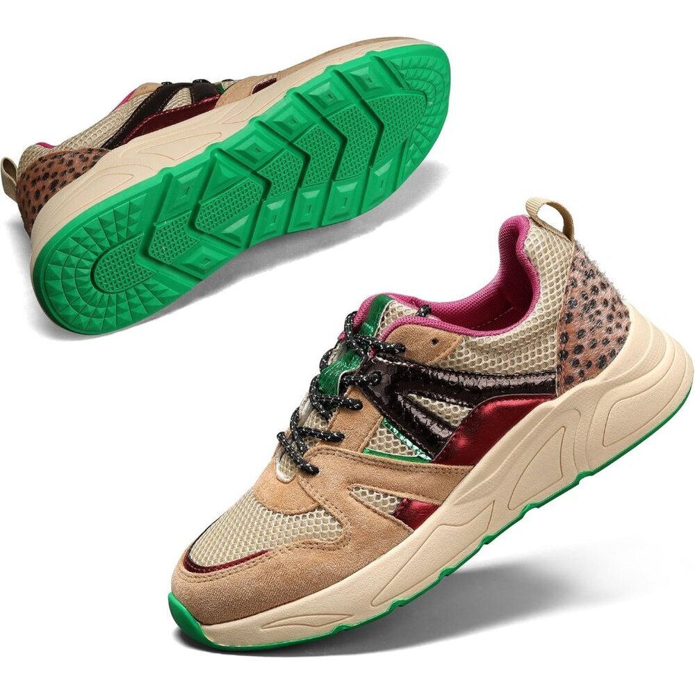 Women‘s Beige Casual Sneakers Platform Classic Leopard Walking Tennis